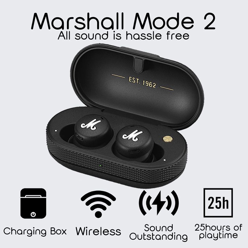 MODE II true wireless Bluetooth headset Marshall M2 Bluetooth headset with heavy bass TWS Wireless Earphone with Mic Gaming Earbuds Noise Cancelling Earpods Bluetooth Sleep buds Earphone For Sleeping