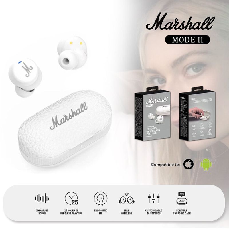 MODE II true wireless Bluetooth headset Marshall M2 Bluetooth headset with heavy bass TWS Wireless Earphone with Mic Gaming Earbuds Noise Cancelling Earpods Bluetooth Sleep buds Earphone For Sleeping