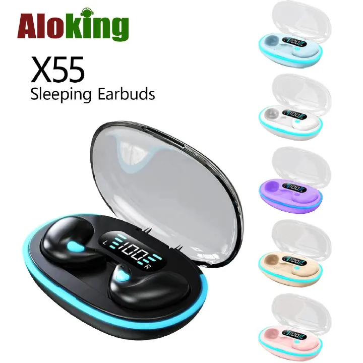 Aloking X55 Wireless Headphones Sleeping Earbuds in-Ear Sleep Earbuds Bluetooth Earphones Bass Noise Reduction Earbuds HiFi Stereo Headset Wireless Earpods insomniac painless headphones Power Display