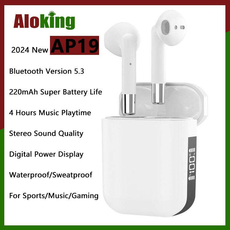 Aloking TWS Wireless Bluetooth Earphone with Microphone Noise Cancelling IPX5 Waterproof Sports Earphones AP19 games Earphone Wireless headphone Mini Bluetooth 5.3 Wireless Earbuds Sports Headset