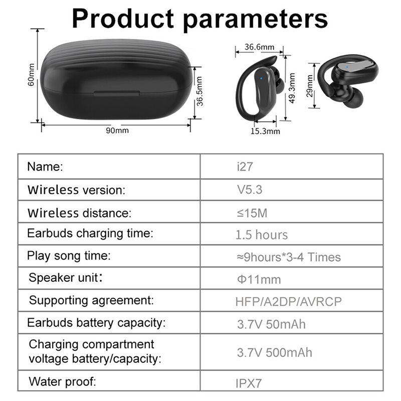 Aloking Wireless Earbuds i27 noise-canceling Bluetooth Earphones shocking bass tws ear-mounted smart IPX7 waterproof ultra-long battery life wireless sports headphones Bluetooth Headset Gaming Earpods