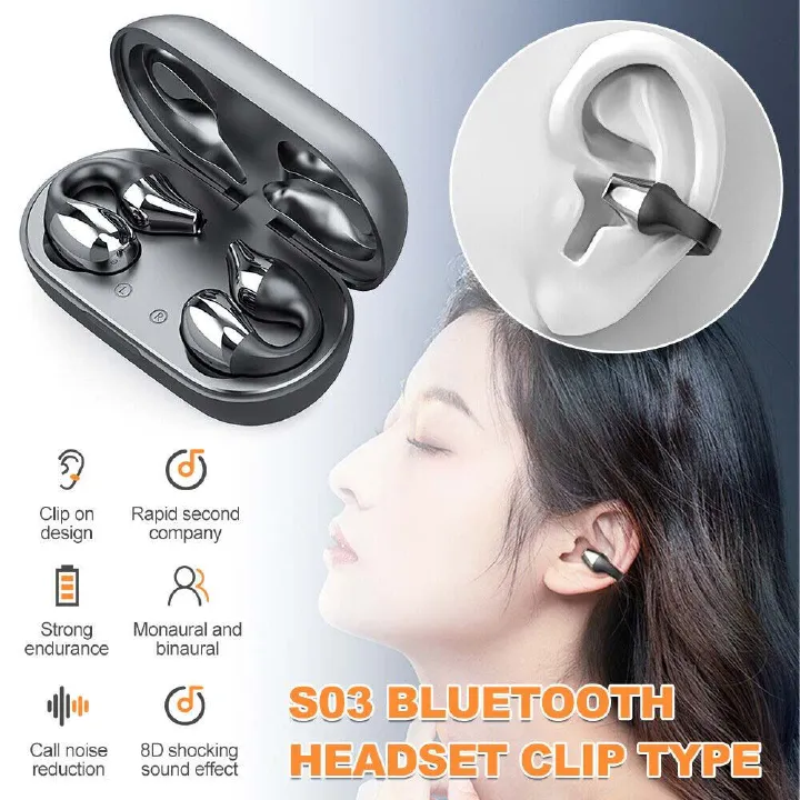 Aloking Wireless Earbuds S03 Bluetooth Headset Clip Type Binaural Stereo Shocking Bass Noise Cancelling Wireless Earphone Bluetooth earphone Waterproof Sports Game earbuds Power Display Earpods buds