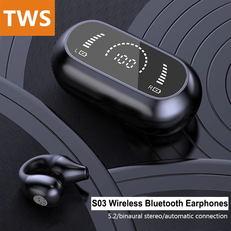 Aloking Wireless Earbuds S03 Bluetooth Headset Clip Type Binaural Stereo Shocking Bass Noise Cancelling Wireless Earphone Bluetooth earphone Waterproof Sports Game earbuds Power Display Earpods buds