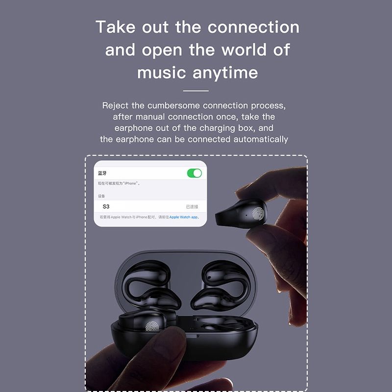 Aloking Wireless Earbuds S03 Bluetooth Headset Clip Type Binaural Stereo Shocking Bass Noise Cancelling Wireless Earphone Bluetooth earphone Waterproof Sports Game earbuds Power Display Earpods buds
