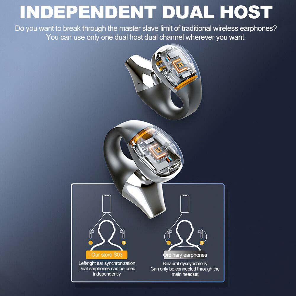 Aloking Wireless Earbuds S03 Bluetooth Headset Clip Type Binaural Stereo Shocking Bass Noise Cancelling Wireless Earphone Bluetooth earphone Waterproof Sports Game earbuds Power Display Earpods buds