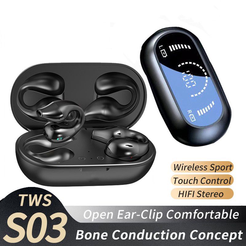 Aloking Wireless Earbuds S03 Bluetooth Headset Clip Type Binaural Stereo Shocking Bass Noise Cancelling Wireless Earphone Bluetooth earphone Waterproof Sports Game earbuds Power Display Earpods buds