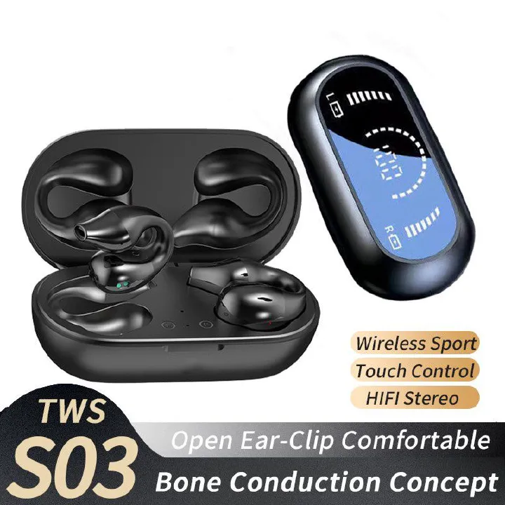 Aloking Noise Reduction Wireless Earphone Bluetooth earphone Wireless Earbuds Clip on ear Type Binaural Stereo Waterproof Power Display Sports earbuds Game Earpods Bone conduction headphones headset