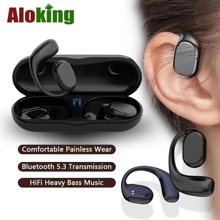 Aloking Hanging ear type Wireless Earphone Bluetooth 5.3 Power display waterproof sports earphone Smart Touch Control HiFi Heavy Bass For Sports Headphones Orginal TWS Gaming Wireless Earbuds Earpods