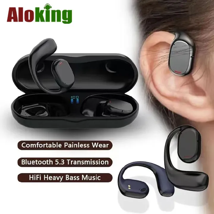Aloking Hanging ear type Wireless Earphone Bluetooth 5.3 Power display waterproof sports earphone Smart Touch Control HiFi Heavy Bass For Sports Headphones Orginal TWS Gaming Wireless Earbuds Earpods