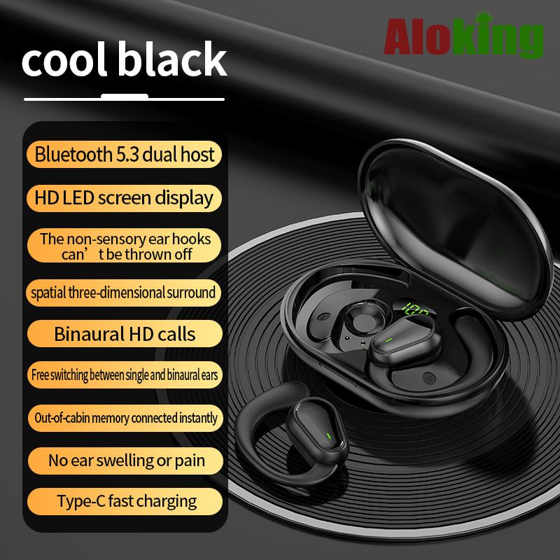 Aloking Wireless Earbuds Pure bass Ear-mounted Bluetooth headset bone conduction non-into-ear OWS open type painless waterproof long battery life wireless Bluetooth headset Bluetooth Earphone Earpods