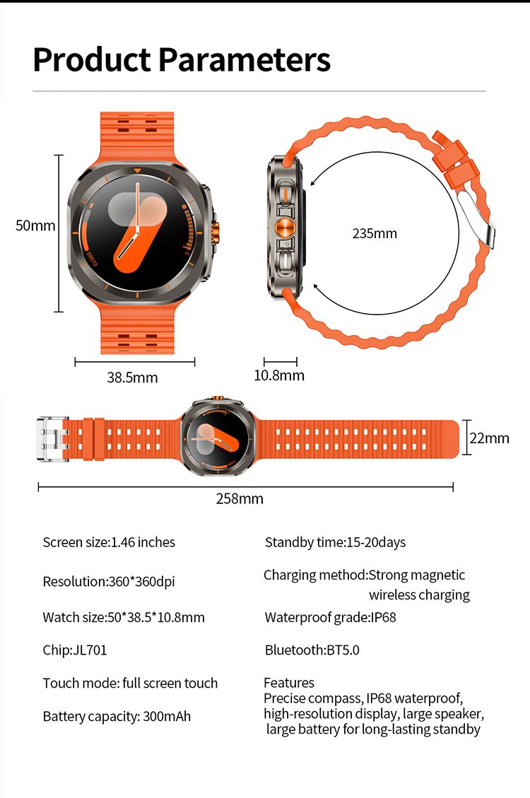 2in1 Z7 Ultra Smart Watch with 2 pcs straps Bluetooth Call Compass Health Fitness Tracker Big Battery Outdoor Sport Watch for Men Smart watch 7 Heart rate monitor Men's smart watch sports smartwatches