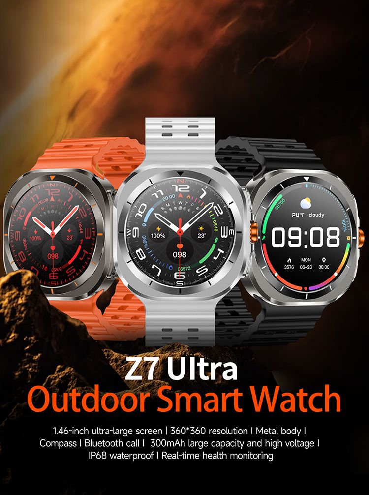 2in1 Z7 Ultra Smart Watch with 2 pcs straps Bluetooth Call Compass Health Fitness Tracker Big Battery Outdoor Sport Watch for Men Smart watch 7 Heart rate monitor Men's smart watch sports smartwatches