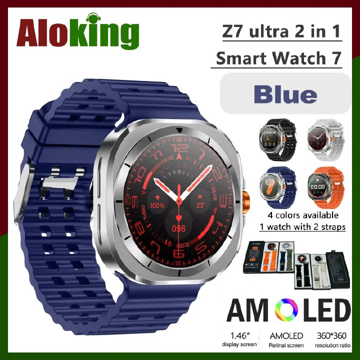 2in1 Z7 Ultra Smart Watch with 2 pcs straps Bluetooth Call Compass Health Fitness Tracker Big Battery Outdoor Sport Watch for Men Smart watch 7 Heart rate monitor Men's smart watch sports smartwatches