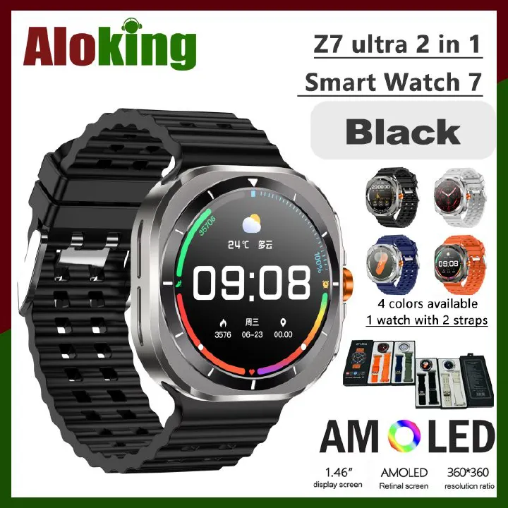 2024 New Z7 ultra Smart Watch 7 Bluetooth Call Compass Heart Rate Fitness Tracker Large Battery Outdoor Sports Smart Watch IP68 Waterproof Men's Watch With 2 Straps Women Smartwatches For Samsung