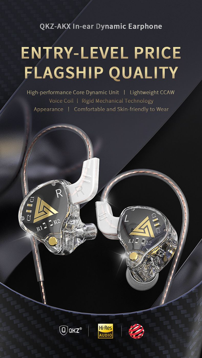 QKZ AKX Wired In Ear Earphones HiFi Sound Monitoring Dynamic Driver Headphone Sports Earphone Wired Earphone with Microphone Music Gaming Earphones