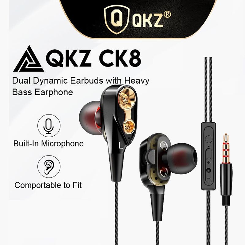 QKZ CK8 Super Bass earphone In-Ear Earphones Wired Earphone with Microphone Noise Reduction Hifi Headsets With Mic earphones Rugged durable headphones For Android iPad Computer original QKZ Earphones