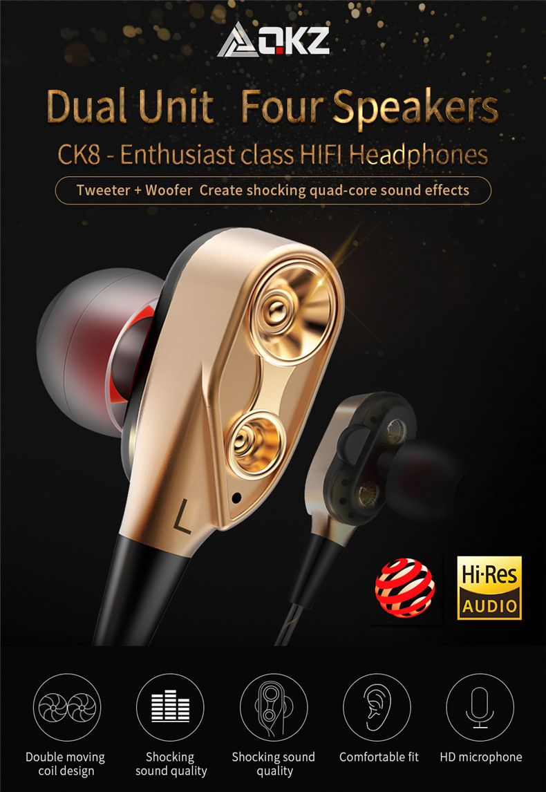 QKZ CK8 Super Bass earphone In-Ear Earphones Wired Earphone with Microphone Noise Reduction Hifi Headsets With Mic earphones Rugged durable headphones For Android iPad Computer original QKZ Earphones