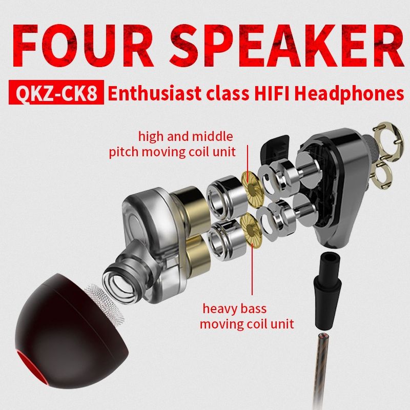 QKZ CK8 Super Bass earphone In-Ear Earphones Wired Earphone with Microphone Noise Reduction Hifi Headsets With Mic earphones Rugged durable headphones For Android iPad Computer original QKZ Earphones