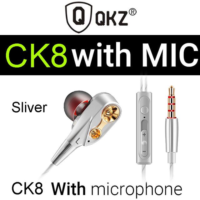 QKZ CK8 Super Bass earphone In-Ear Earphones Wired Earphone with Microphone Noise Reduction Hifi Headsets With Mic earphones Rugged durable headphones For Android iPad Computer original QKZ Earphones