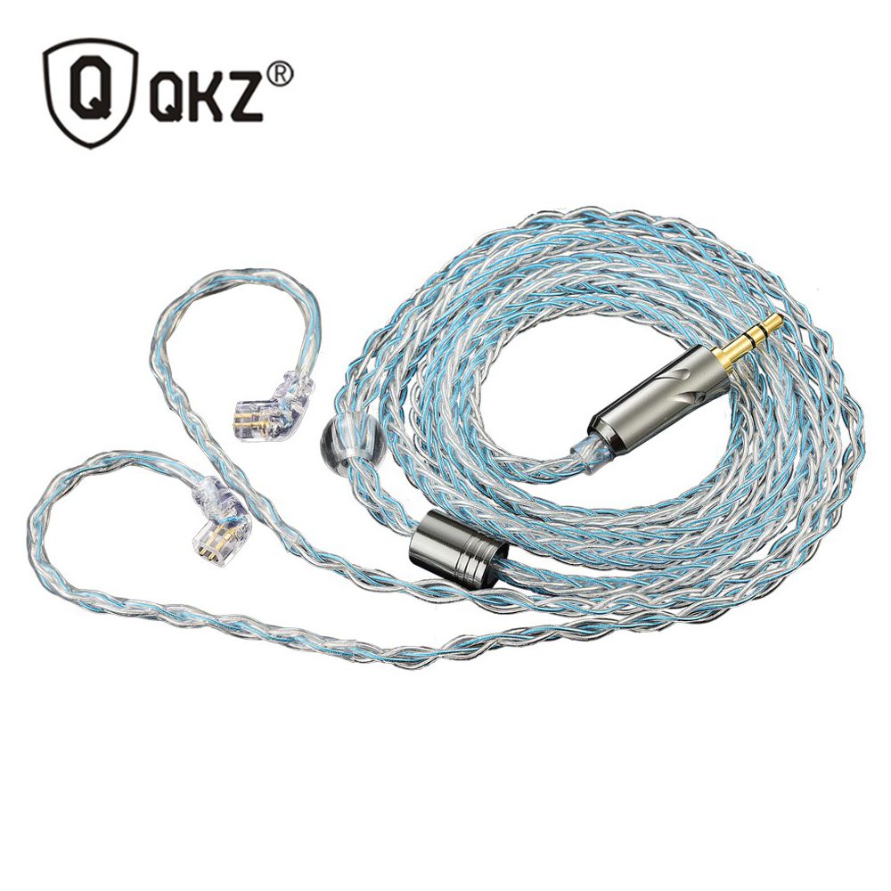 QKZ T1 3.5mm Plug Headphone Cable Upgraded Version Strong Durable Wired Earphones replacement Cable 8-Strand Silver Plated Upgrade Cord 0.75MM 2Pin HiFi Earphone Cable For QKZ ZXT ZXN ZX2 ZAX2 KZ