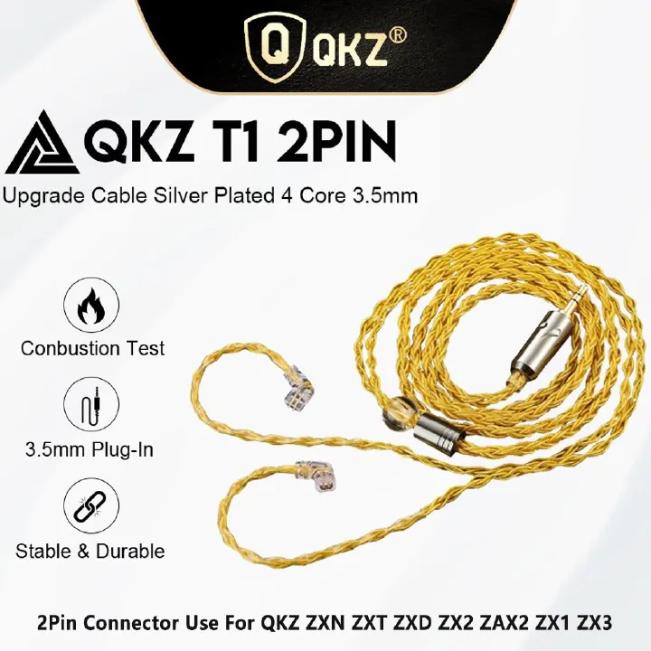 QKZ T1 Wired Headphone Cord 8-Strand Silver Plated Upgrade Cord 0.75MM 2Pin HiFi Earphone Cable Detachable wired headphone upgrade cable 2Pin Connector Use For QKZ ZXT ZXN ZX2 ZAX2 KZ ZSN Pro