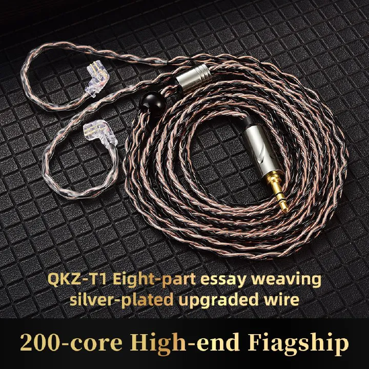 QKZ T1 3.5mm Plug Headphone Cable Upgraded Version Strong Durable Wired Earphones replacement Cable 8-Strand Silver Plated Upgrade Cord 0.75MM 2Pin HiFi Earphone Cable For QKZ ZXT ZXN ZX2 ZAX2 KZ