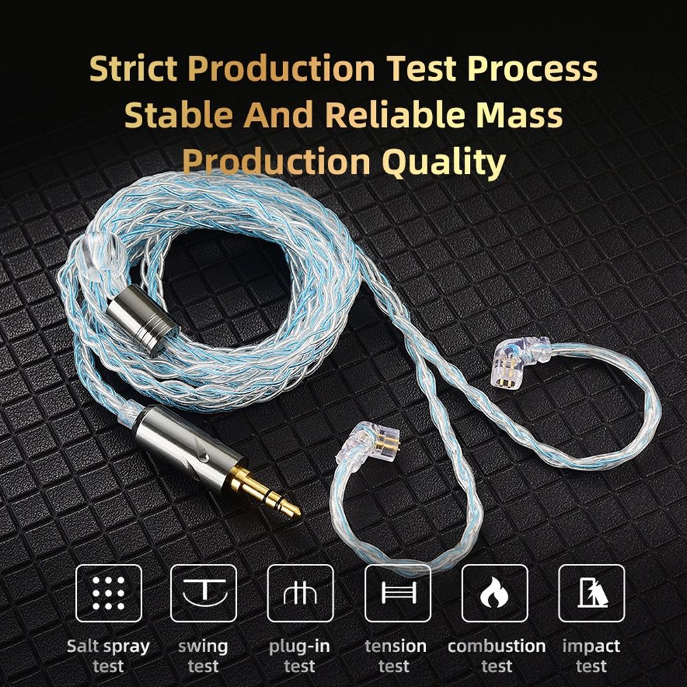 QKZ T1 3.5mm Plug Headphone Cable Upgraded Version Strong Durable Wired Earphones replacement Cable 8-Strand Silver Plated Upgrade Cord 0.75MM 2Pin HiFi Earphone Cable For QKZ ZXT ZXN ZX2 ZAX2 KZ