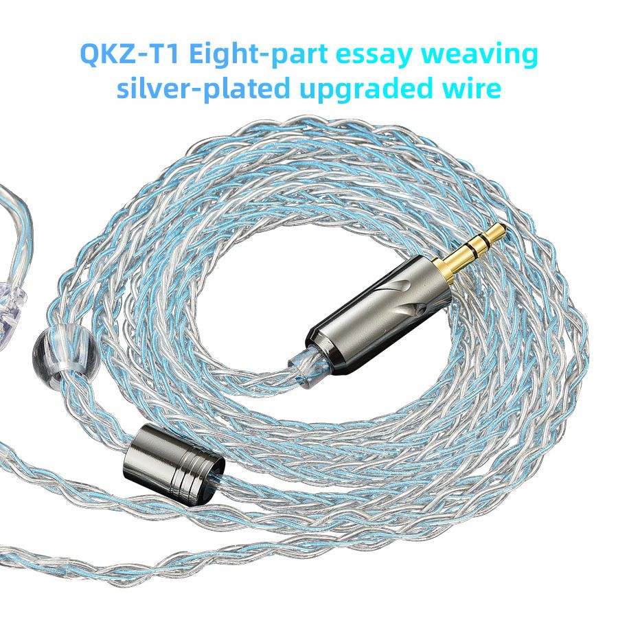 QKZ T1 3.5mm Plug Headphone Cable Upgraded Version Strong Durable Wired Earphones replacement Cable 8-Strand Silver Plated Upgrade Cord 0.75MM 2Pin HiFi Earphone Cable For QKZ ZXT ZXN ZX2 ZAX2 KZ