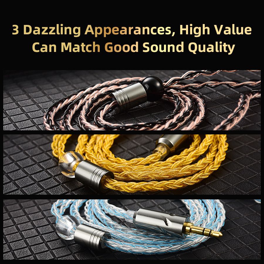 QKZ T1 3.5mm Plug Headphone Cable Upgraded Version Strong Durable Wired Earphones replacement Cable 8-Strand Silver Plated Upgrade Cord 0.75MM 2Pin HiFi Earphone Cable For QKZ ZXT ZXN ZX2 ZAX2 KZ