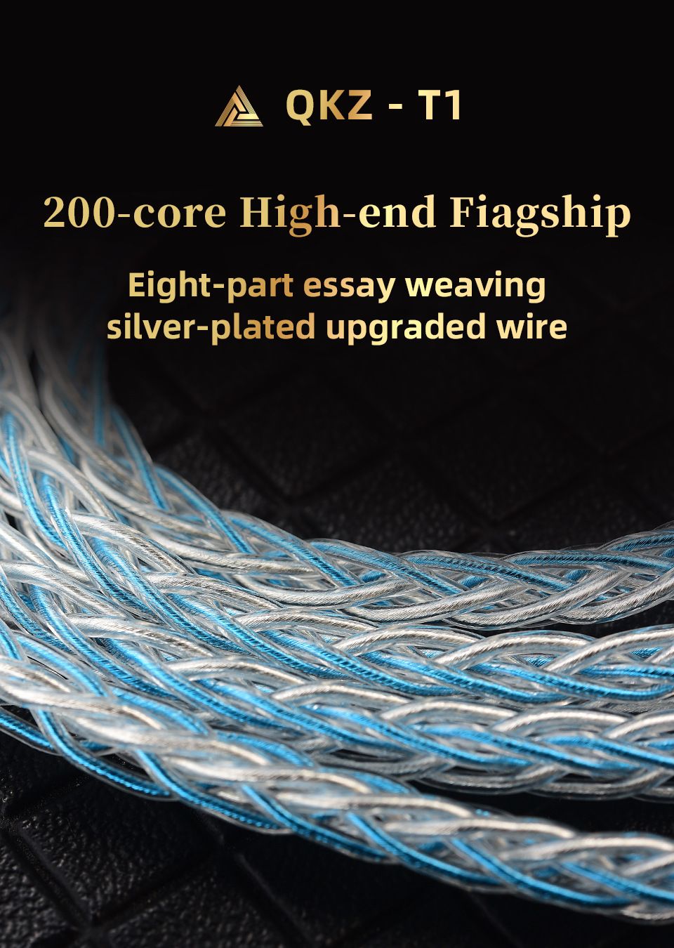 QKZ T1 3.5mm Plug Headphone Cable Upgraded Version Strong Durable Wired Earphones replacement Cable 8-Strand Silver Plated Upgrade Cord 0.75MM 2Pin HiFi Earphone Cable For QKZ ZXT ZXN ZX2 ZAX2 KZ