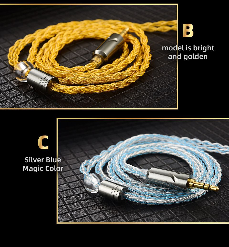 QKZ T1 3.5mm Plug Headphone Cable Upgraded Version Strong Durable Wired Earphones replacement Cable 8-Strand Silver Plated Upgrade Cord 0.75MM 2Pin HiFi Earphone Cable For QKZ ZXT ZXN ZX2 ZAX2 KZ