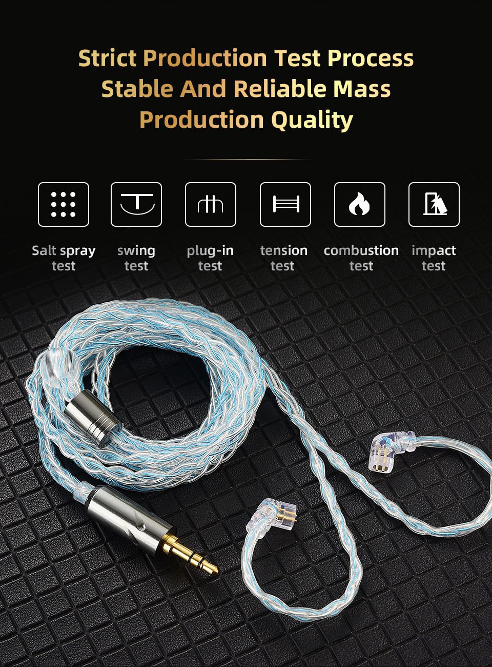 QKZ T1 3.5mm Plug Headphone Cable Upgraded Version Strong Durable Wired Earphones replacement Cable 8-Strand Silver Plated Upgrade Cord 0.75MM 2Pin HiFi Earphone Cable For QKZ ZXT ZXN ZX2 ZAX2 KZ