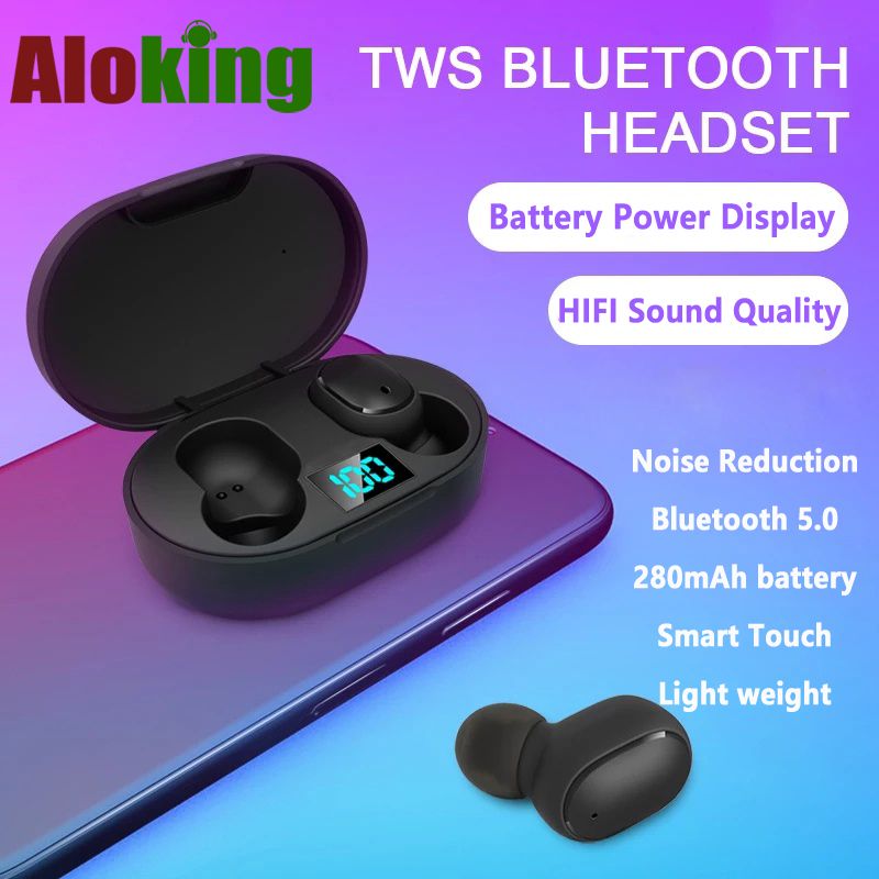Aloking TWS In-Ear Wireless Earphones Bluetooth Earphone Macaron Color Bluetooth Headset Mini Sports Bluetooth 5.0 Power Digital Display Bluetooth Headphone Wireless Earbuds Gaming Earpods Sleep Buds