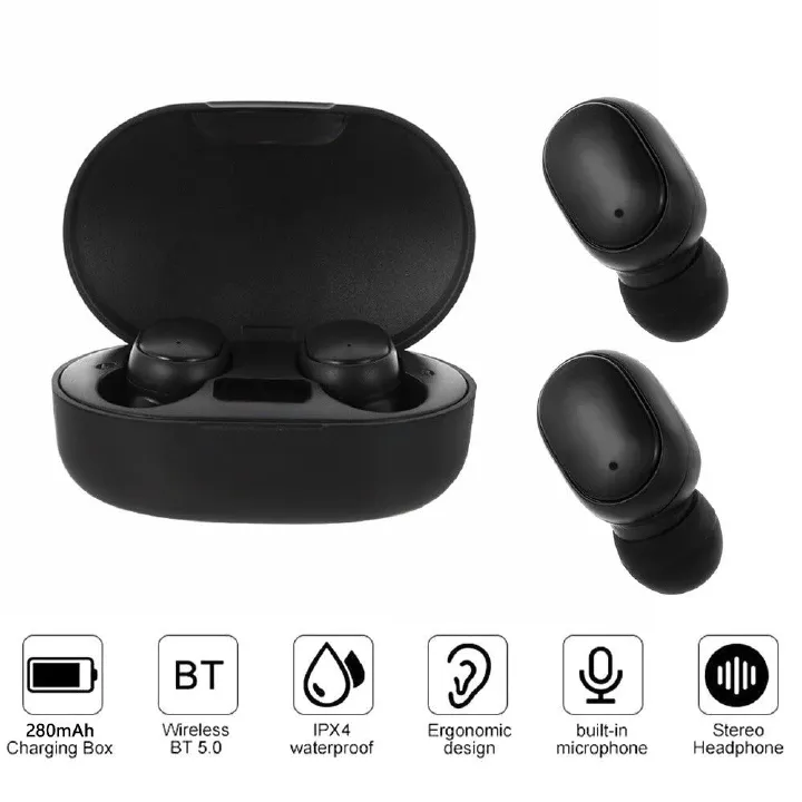Aloking TWS Wireless Bluetooth Earphone sport Earbuds Headset With Mic E6S HIFI Touch Control IPX4 Waterproof Noise Cancelling in ear Wireless Earphones Wireless Earbuds Battery Power Display Earpods