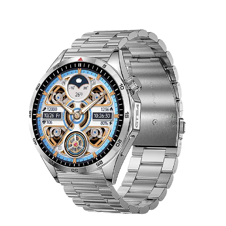 2024 New Smart watch Men Sports Fitness Tracker Heart Rate Sleep Monitor man Smart watch Stainless Steel Bluetooth Call Smart Watch Touch Control GT4 LT09 Waterproof Silver Smart watch Man Smartwatche