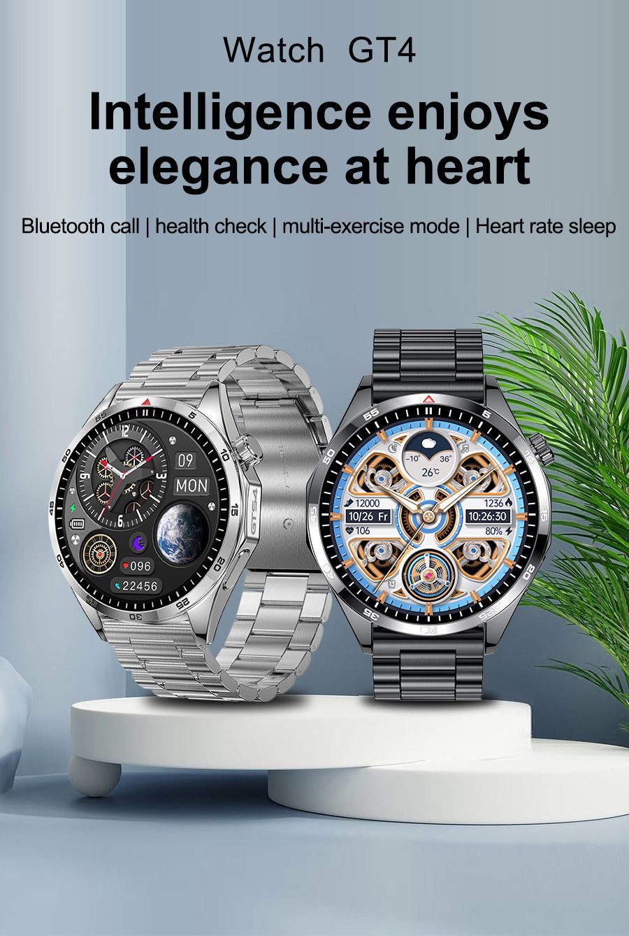 2024 New Smart watch Men Sports Fitness Tracker Heart Rate Sleep Monitor man Smart watch Stainless Steel Bluetooth Call Smart Watch Touch Control GT4 LT09 Waterproof Silver Smart watch Man Smartwatche