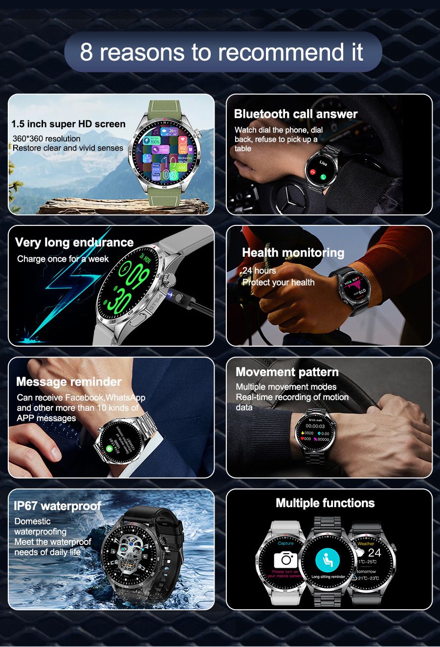 2024 New Smart watch Men Sports Fitness Tracker Heart Rate Sleep Monitor man Smart watch Stainless Steel Bluetooth Call Smart Watch Touch Control GT4 LT09 Waterproof Silver Smart watch Man Smartwatche