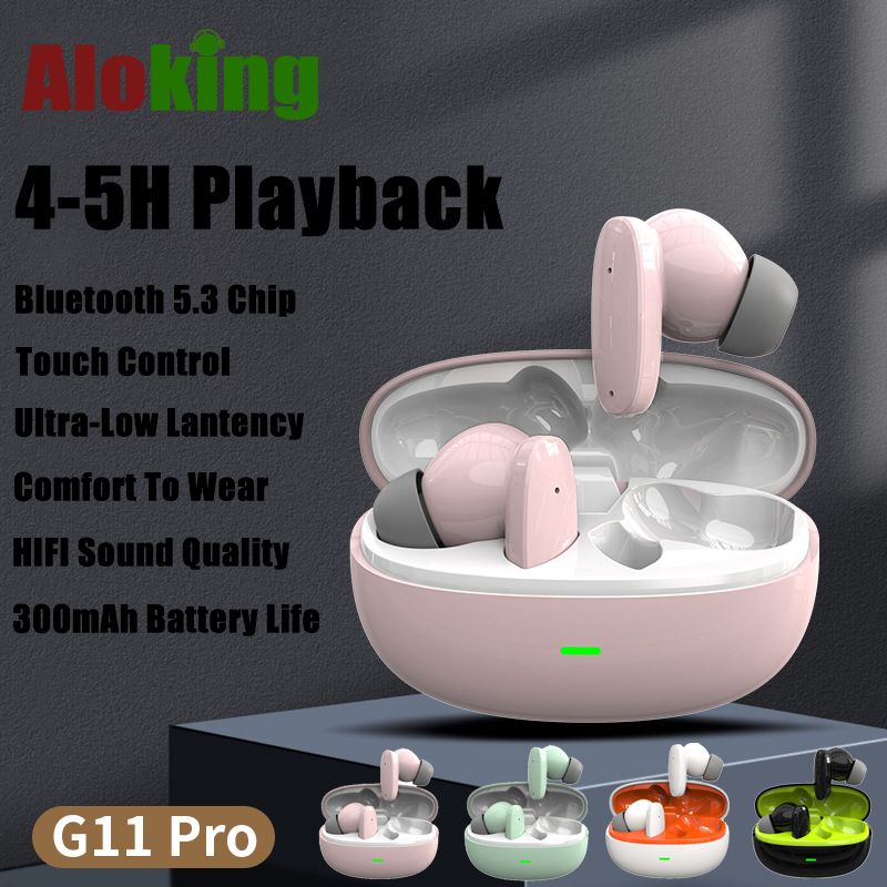 Aloking Wireless Earbuds HiFi Sound Wireless Bluetooth Earphone with Large Capacity Battery Headset G11 Pro TWS Bluetooth Earphones with Mic Macaron color Wireless Headset Bluetooth Headphone Earpods