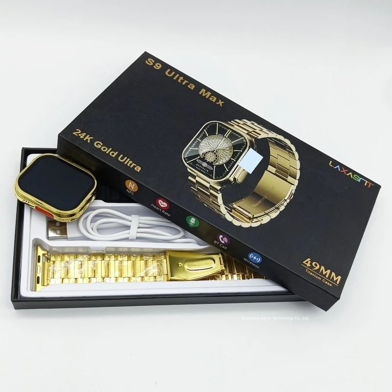 Men's Gold Watch Stainless Steel Strap Bluetooth Call Smart watches Waterproof Smart Watch For Men S9 Ultra Max NFC GPS Fitness Sport Watches Series 9 Ultra Gold Smart Watch Heart rate Smart Bracelet