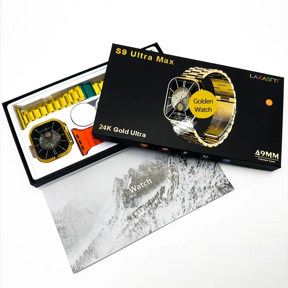 Men's Gold Watch Stainless Steel Strap Bluetooth Call Smart watches Waterproof Smart Watch For Men S9 Ultra Max NFC GPS Fitness Sport Watches Series 9 Ultra Gold Smart Watch Heart rate Smart Bracelet