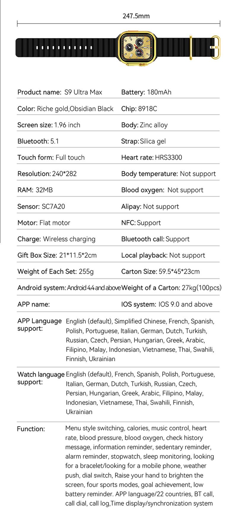 Men's Gold Watch Stainless Steel Strap Bluetooth Call Smart watches Waterproof Smart Watch For Men S9 Ultra Max NFC GPS Fitness Sport Watches Series 9 Ultra Gold Smart Watch Heart rate Smart Bracelet