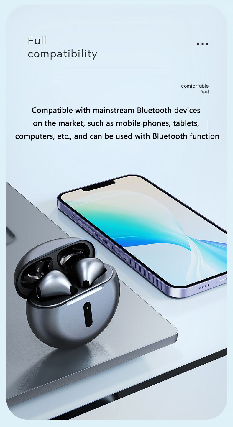 J6 Pro Wireless Bluetooth Headset Noise Reduction Men's and Women's High Quality Headset Suitable for Huawei iPhone Xiaomi Samsung Sony Semi-In-Ear Original Wireless Earphone Bluetooth Headset Earbuds