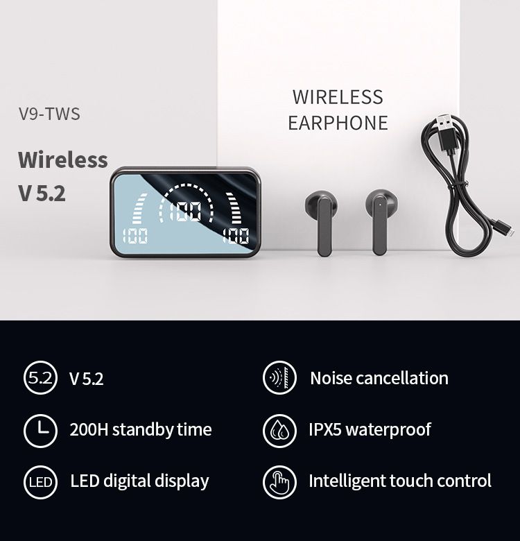 Aloking Wireless Earbuds Bluetooth TWS Earphone Business Bluetooth Earpods Power Digital Display Sports Earphones With Mic Touch Waterproof Headset Bluetooth Headphone For Redmi Samsung earphones