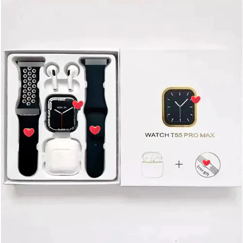 T55 pro max Smart Watch with Pro 4 Earbuds set 2 in 1 smart watch with earphone Bluetooth Wireless Earpods Sports Watch For Men Wrist Watch For Women Smart Bracelet Men Watch birthday gift Set