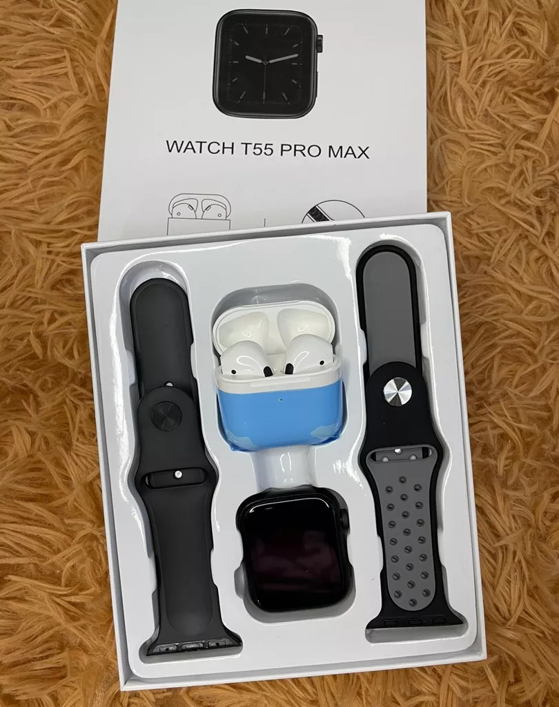 T55 pro max Smart Watch with Pro 4 Earbuds set 2 in 1 smart watch with earphone Bluetooth Wireless Earpods Sports Watch For Men Wrist Watch For Women Smart Bracelet Men Watch birthday gift Set