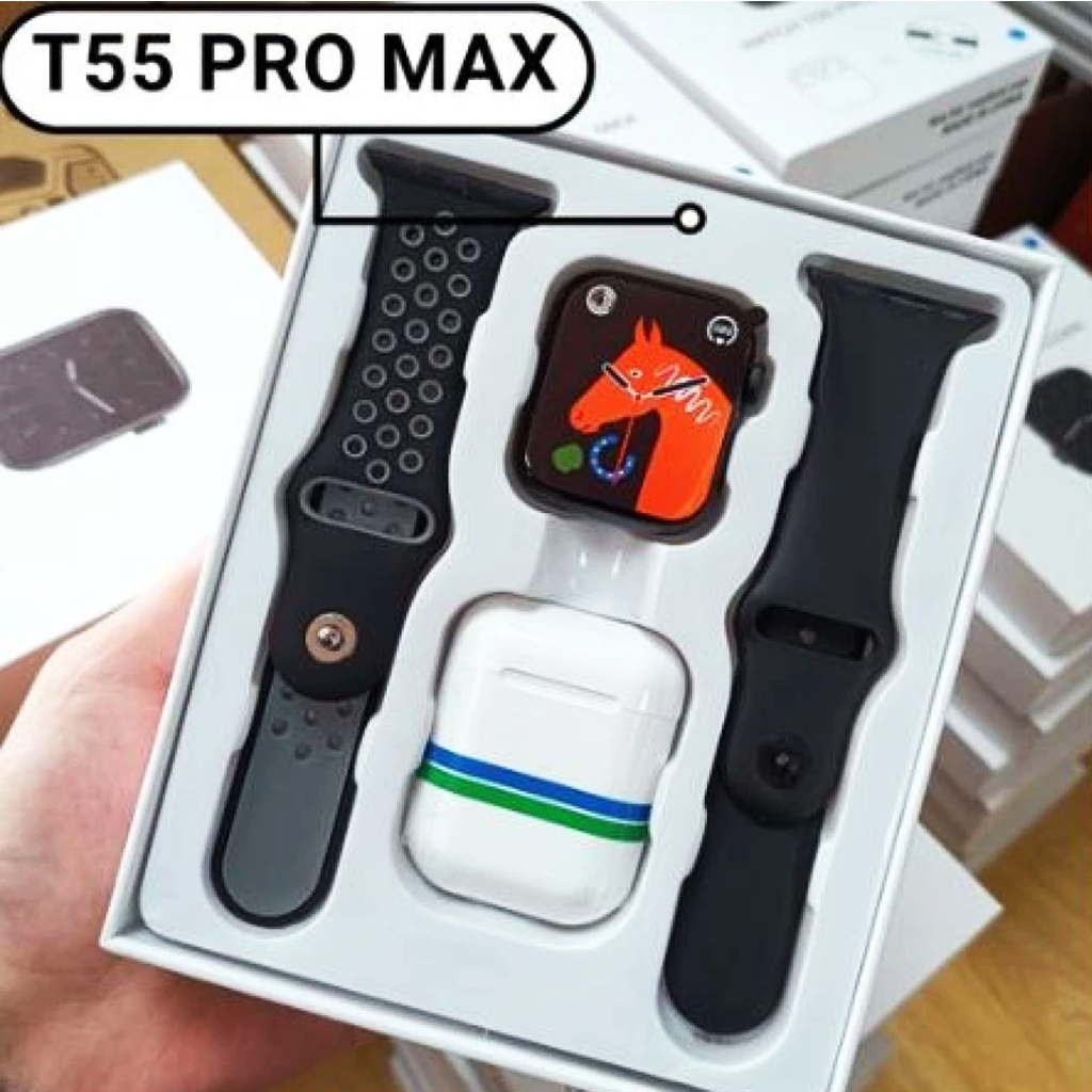 T55 pro max Smart Watch with Pro 4 Earbuds set 2 in 1 smart watch with earphone Bluetooth Wireless Earpods Sports Watch For Men Wrist Watch For Women Smart Bracelet Men Watch birthday gift Set