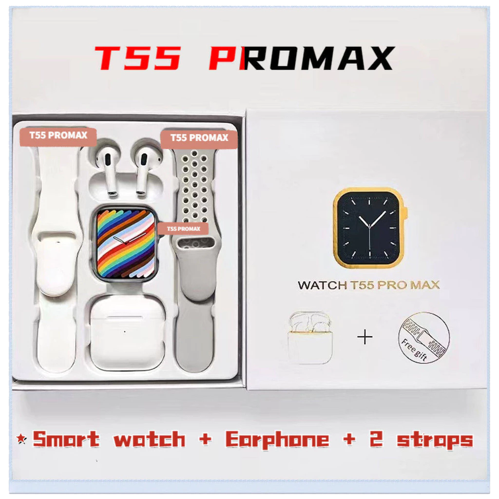 T55 pro max Smart Watch with Pro 4 Earbuds set 2 in 1 smart watch with earphone Bluetooth Wireless Earpods Sports Watch For Men Wrist Watch For Women Smart Bracelet Men Watch birthday gift Set