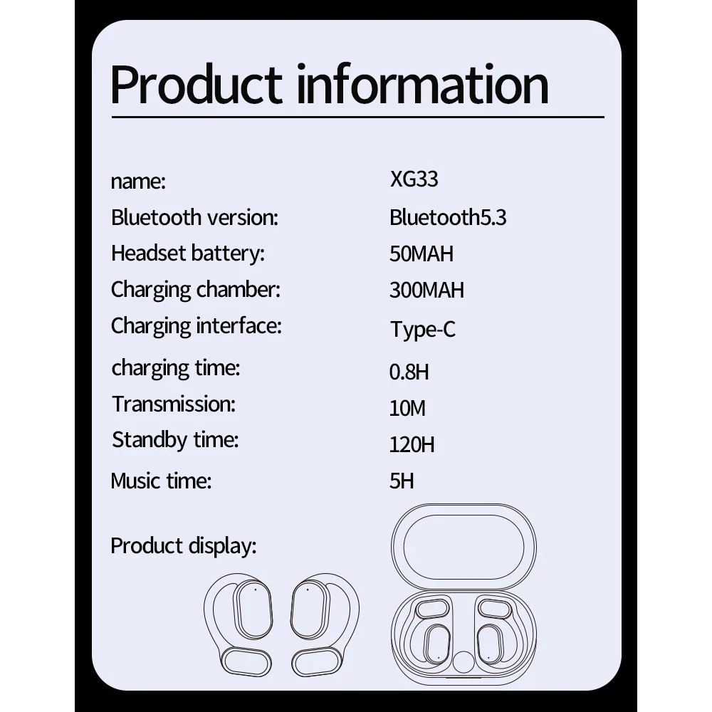 Aloking Hanging Ear Design Wireless Bluetooth Earphone XG33 Over Ear Sports earphones Bluetooth Headphones With Mic Charging Case Wireless Earphones ENC Noise Reduction Wireless Earbuds Earpods