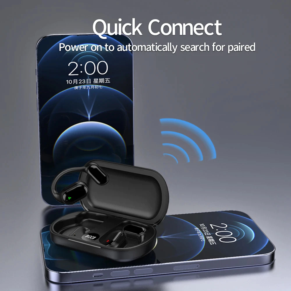 Aloking Hanging Ear Design Wireless Bluetooth Earphone XG33 Over Ear Sports earphones Bluetooth Headphones With Mic Charging Case Wireless Earphones ENC Noise Reduction Wireless Earbuds Earpods