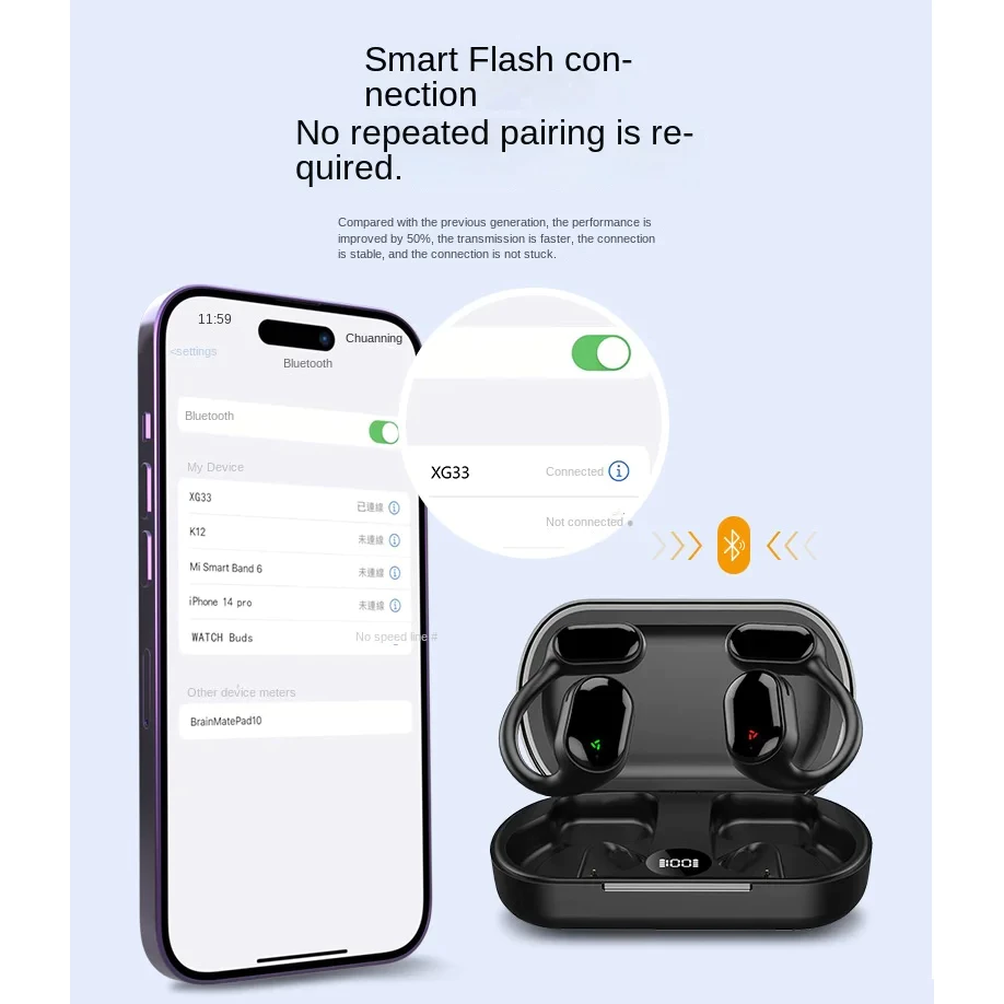 Aloking Hanging Ear Design Wireless Bluetooth Earphone XG33 Over Ear Sports earphones Bluetooth Headphones With Mic Charging Case Wireless Earphones ENC Noise Reduction Wireless Earbuds Earpods